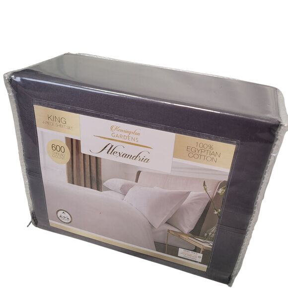 Kensington Gardens Alexandria King 4-Piece Charcoal Sheet Set 600 Thread Count - Picture 2 of 6